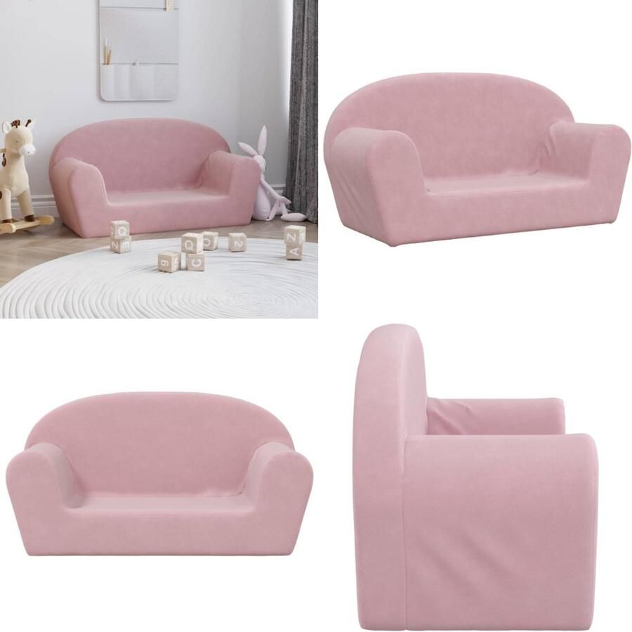 VidaXL Kinderbank 2-zits zacht pluche roze Kinderbank Kinderbanken Kinderbankje Bank Kinderkamer