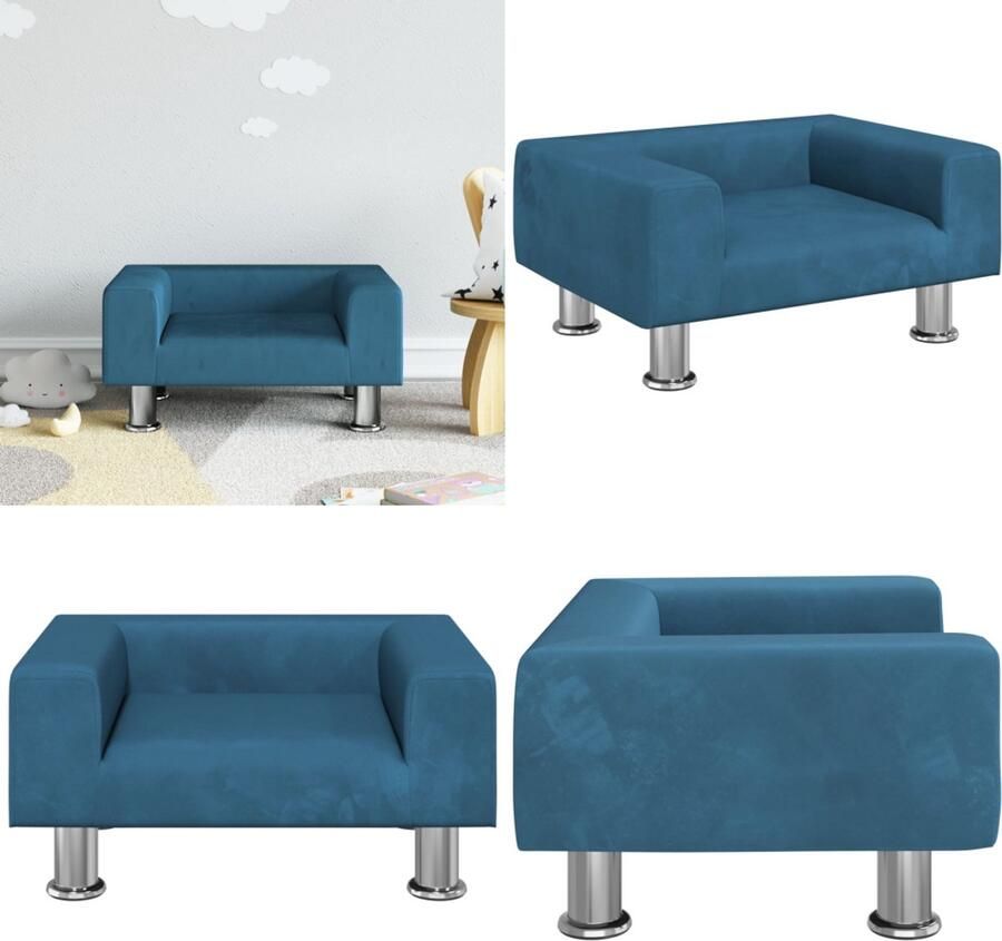 VidaXL Kinderbank 50x40x26 5 cm fluweel blauw Kinderbank Kinderbanken Kinder Bank Kinderbankje