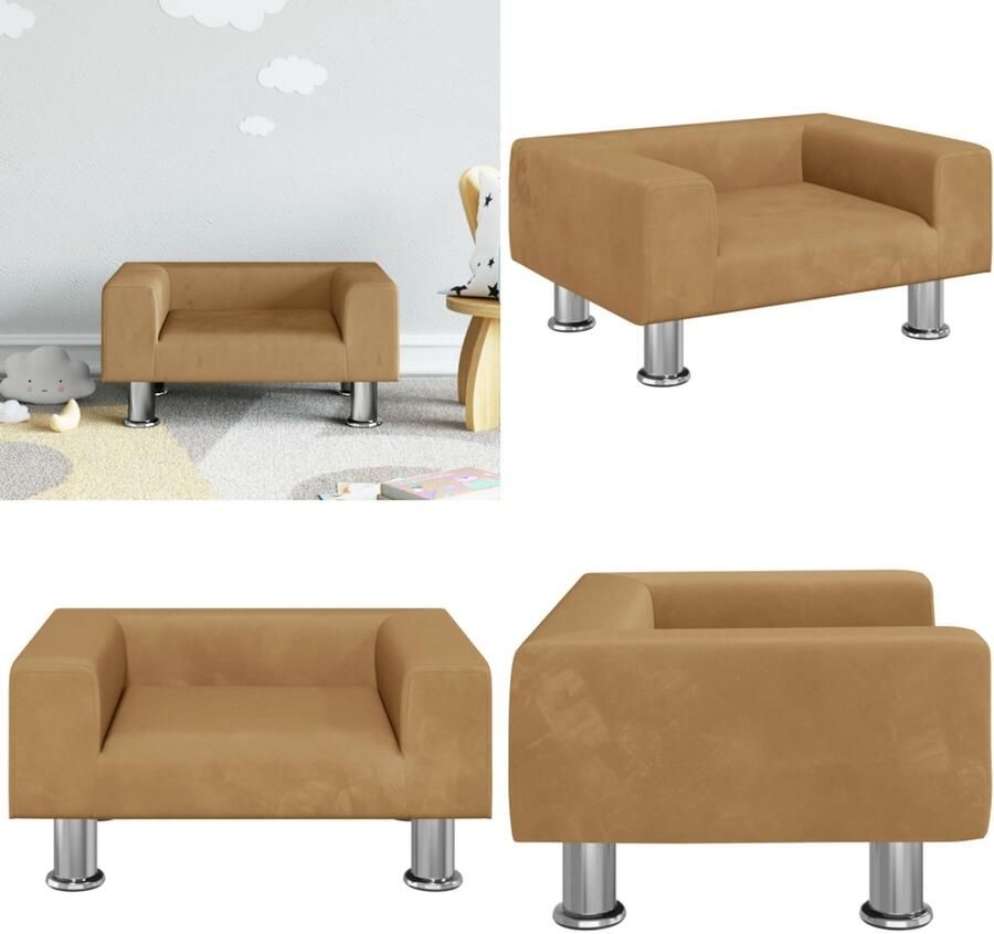 VidaXL Kinderbank 50x40x26 5 cm fluweel bruin Kinderbank Kinderbanken Kinder Bank Kinderbankje