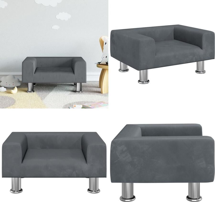 VidaXL Kinderbank 50x40x26 5 cm fluweel donkergrijs Kinderbank Kinderbanken Kinder Bank Kinderbankje - Foto 2