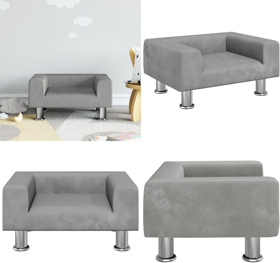 VidaXL Kinderbank 50x40x26 5 cm fluweel lichtgrijs Kinderbank Kinderbanken Kinder Bank Kinderbankje