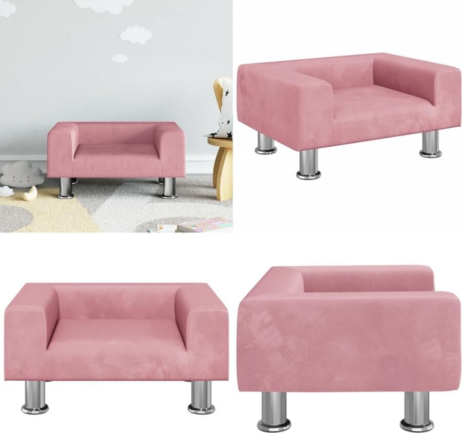 VidaXL Kinderbank 50x40x26 5 cm fluweel roze Kinderbank Kinderbanken Kinder Bank Kinderbankje