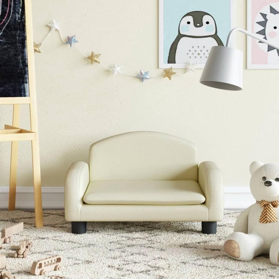 The Living Store Kinderbank 50x40x30 cm kunstleer crèmekleurig Kinderstoel Kinderbank Kids Bank Speelplek Kinderkamersdecoratie