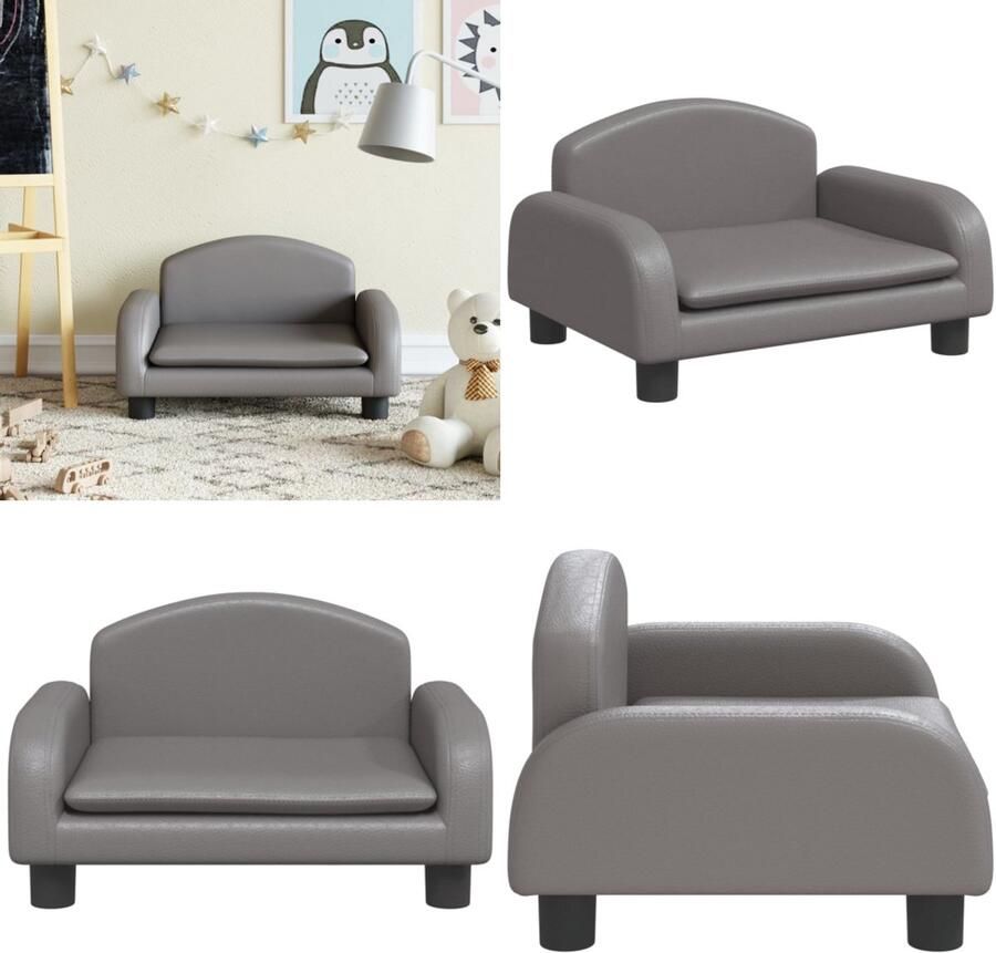 VidaXL Kinderbank 50x40x30 cm kunstleer grijs Kinderbank Kinderbanken Kinder Bank Kinderbankje