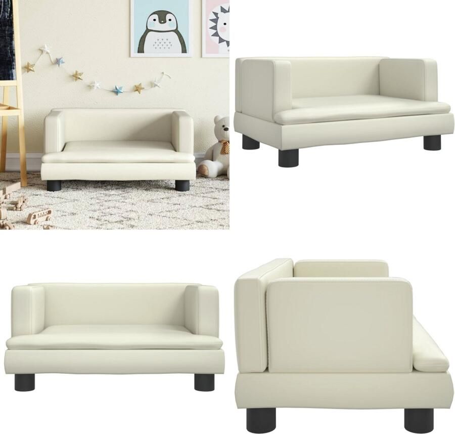 VidaXL Kinderbank 60x40x30 cm kunstleer crèmekleurig Kinderbank Kinderbanken Kinder Bank Kinderbankje