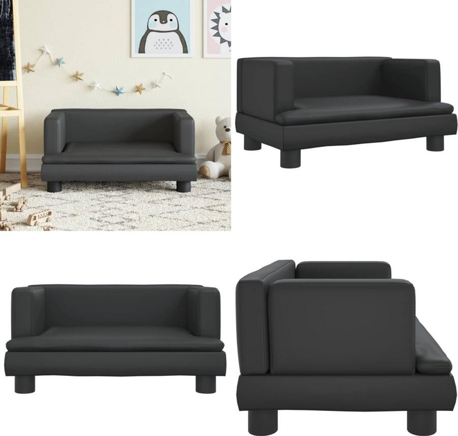 VidaXL Kinderbank 60x40x30 cm kunstleer zwart Kinderbank Kinderbanken Kinder Bank Kinderbankje