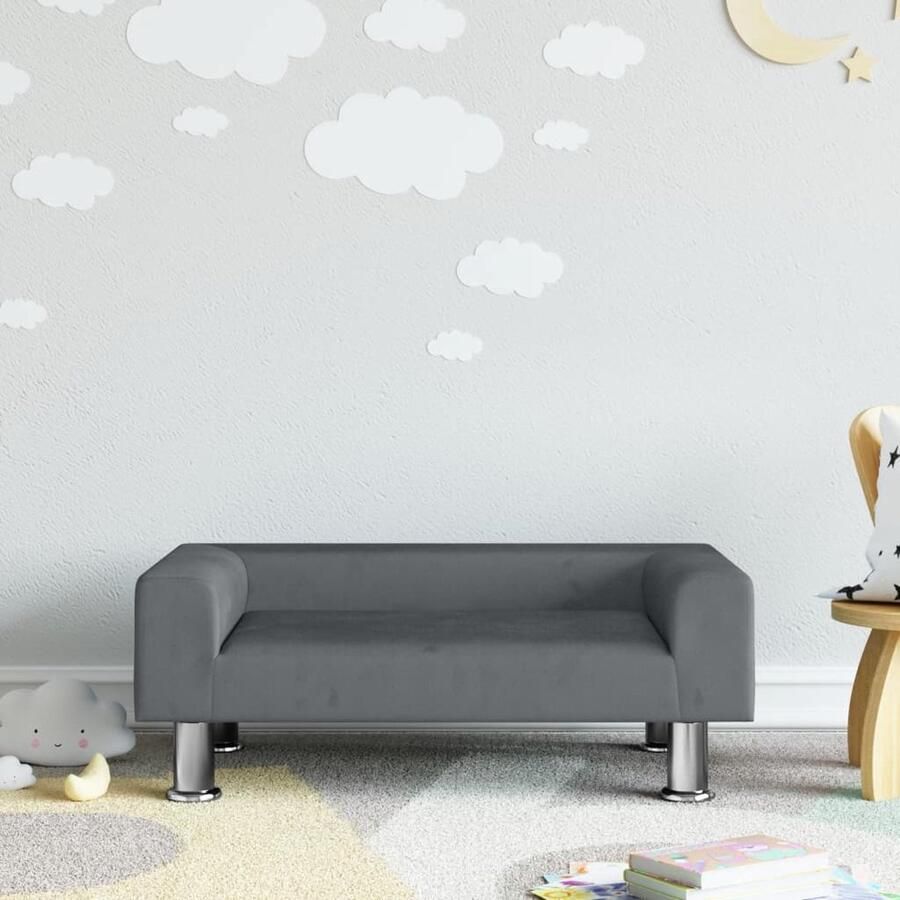 VidaXL Kinderbank Fluweel Donkergrijs 70x45x26 5 cm Kinderstoel Kindermeubel Kids Bank Speelhoek Speelgoedkast