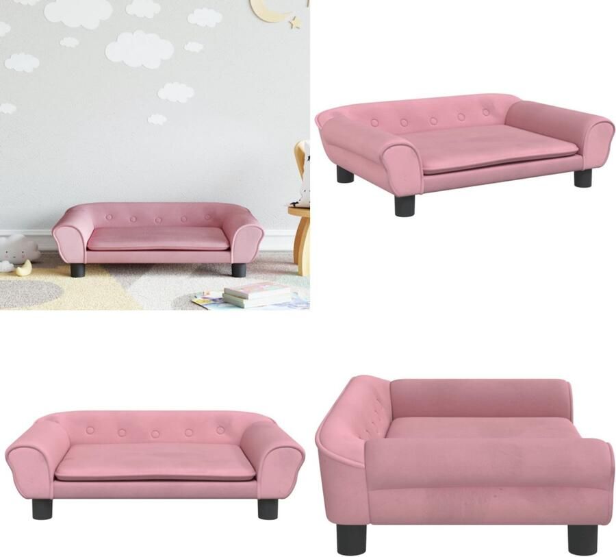 The Living Store Kinderbank 70x45x26 cm fluweel roze Kinderstoel Kindermeubel Kids Meubels Kleuterbank Speelgoedkast