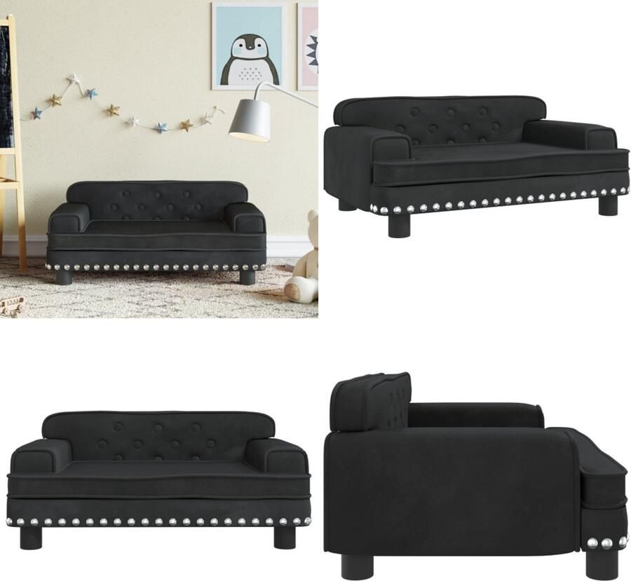 VidaXL Kinderbank 70x45x30 cm fluweel zwart Kinderbank Kinderbanken Kinder Bank Kinderbankje