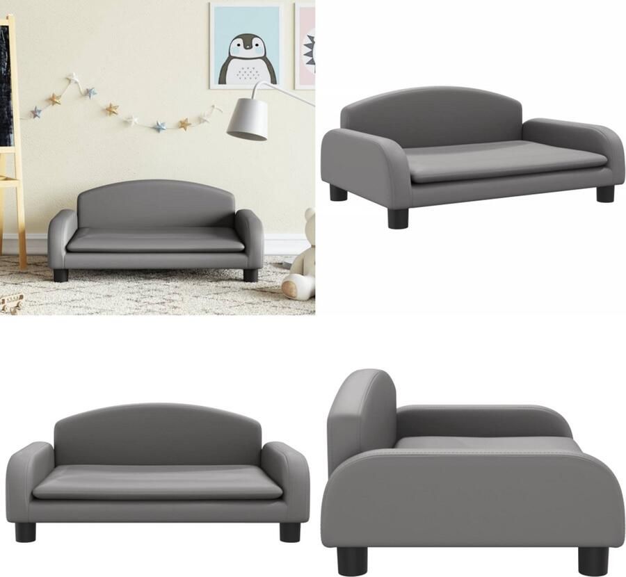 The Living Store Kinderbank 70x45x30 cm kunstleer grijs Kinderbank Kids Bank Kindermeubels Speelgoed Kamer Speelplek - Foto 2