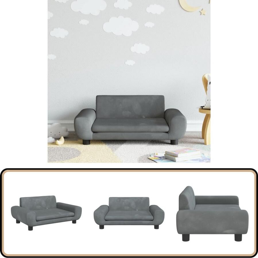 VidaXL Kinderbank Fluweel Donkergrijs 70x45x33 cm Kinderstoel Kindermeubel Kids Meubels Donker Grijs Velvet Stoffen - Foto 2