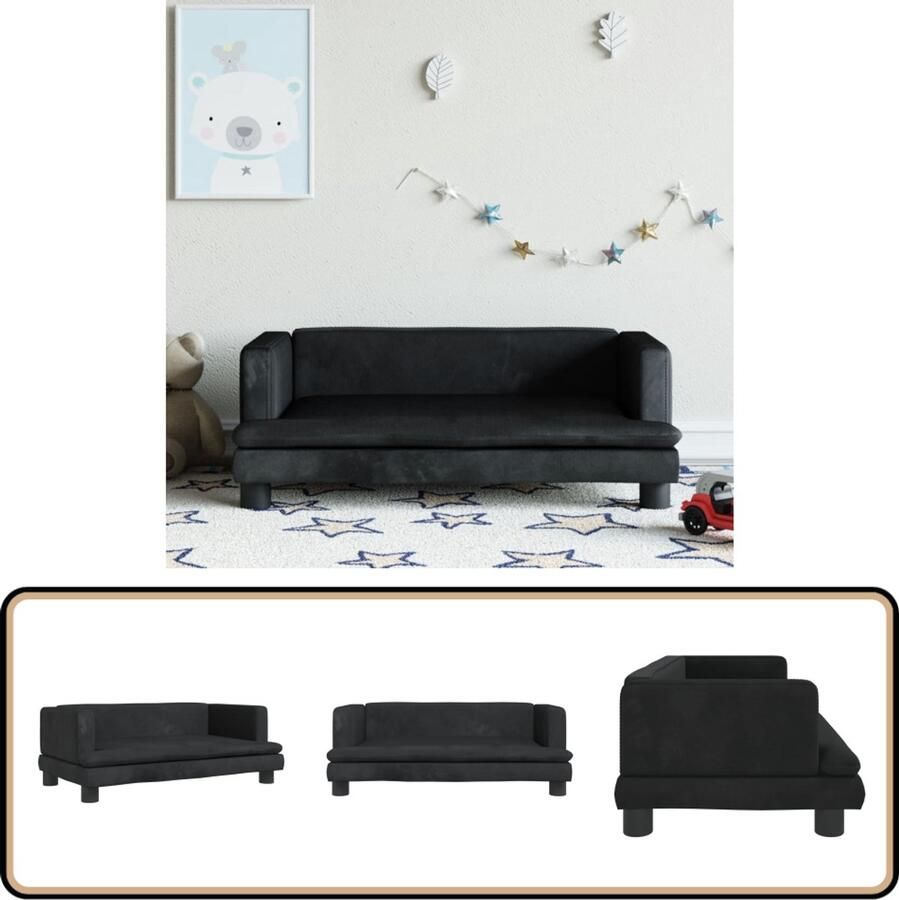 VidaXL Kinderbank Fluweel 80x45x30 cm Zwart Kinderstoel Kindermeubels Kids Meubilair Kinderbank Speelgoedkast