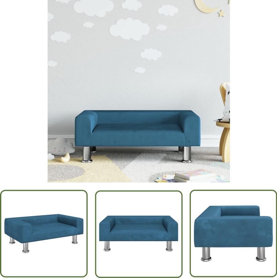 VidaXL Kinderbank fluweel blauw 70x45x26 5 cm Kinderstoel Kinderbank Kids Stoel Speelhoek Kinderkamer Meubels