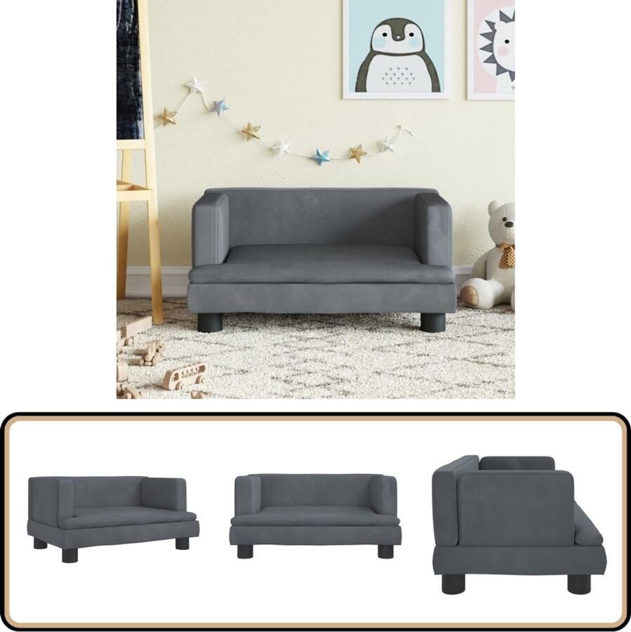 VidaXL Kinderbank Fluweel Donkergrijs 60x40x30cm Kinderstoel Kinderbank Kids Stoel Meubel Kinderkamer Meubels Voor Kinderen - Foto 2