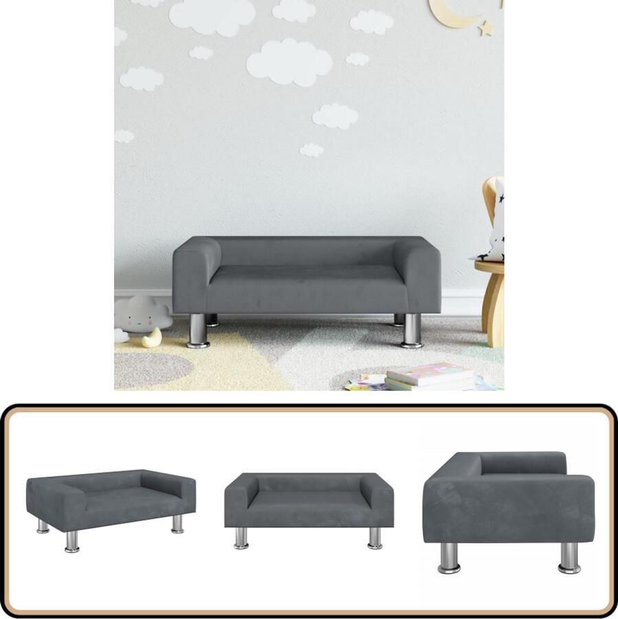 VidaXL Kinderbank Fluweel Donkergrijs 70x45x26 5 cm Kinderstoel Kindermeubel Kids Bank Speelhoek Speelgoedkast - Foto 2