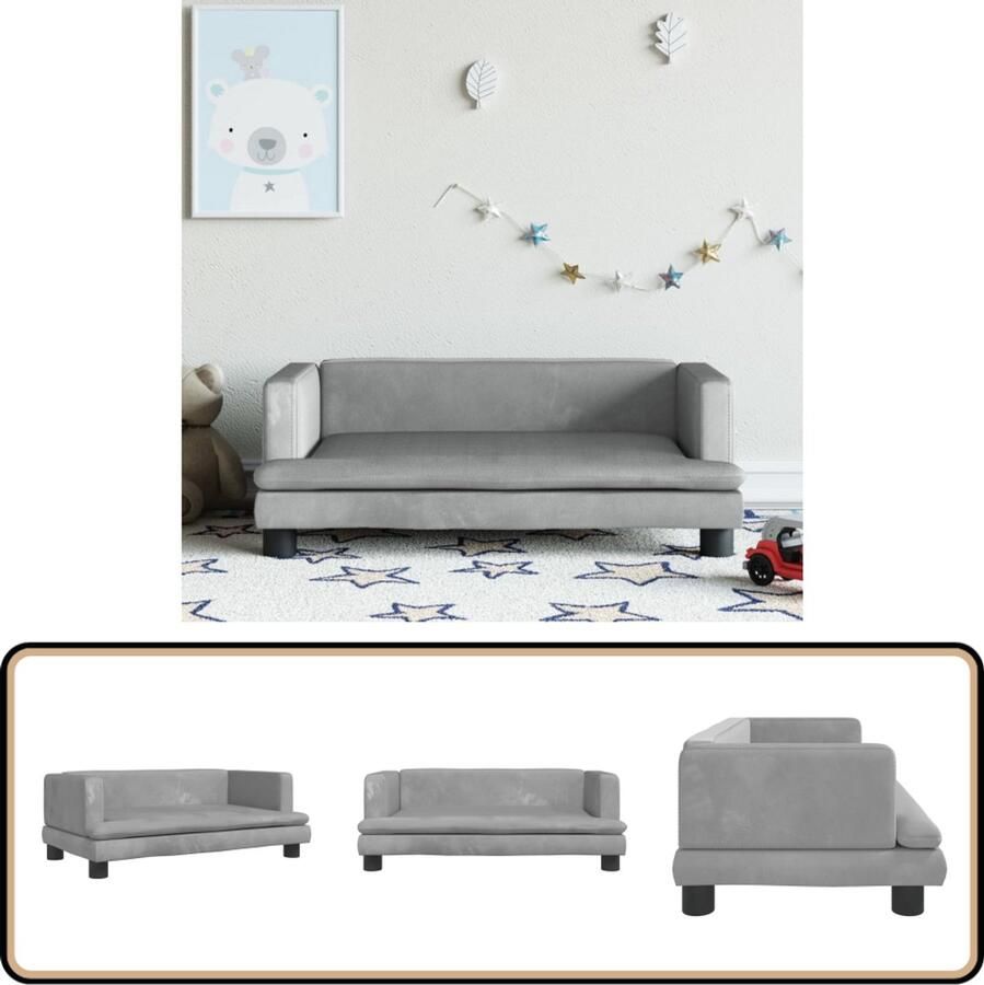 VidaXL Kinderbank Fluweel Lichtgrijs 80x45x30 cm Kinderstoel Kindermeubel Kids Bank Minibanc Speelgoed Stoel - Foto 3