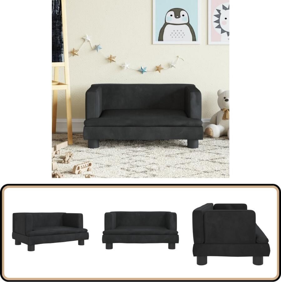 VidaXL Kinderbank Fluweel Zwart 60x40x30 cm Kinderstoel Kindermeubels Kids Meubilair Speelhoek Kinderkamervloer