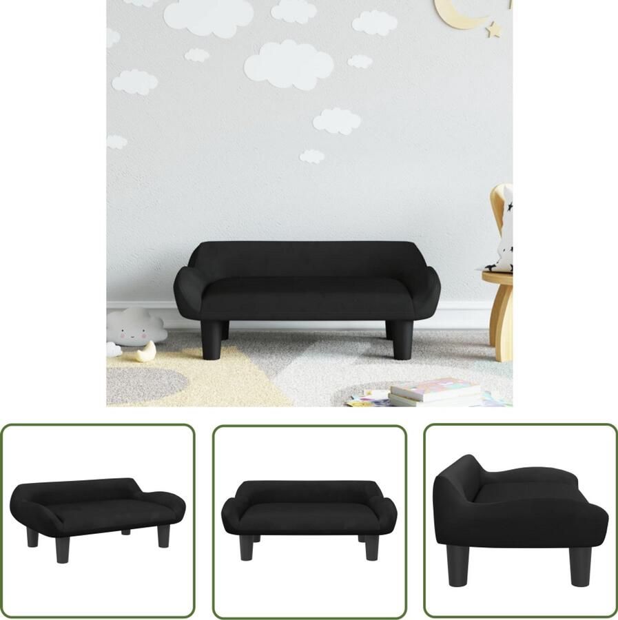 The Living Store Kinderbank 70x40x24 cm fluweel zwart Kinderstoel Kindermeubilair Kids Bank Speelhoek Meubels Velvet Stoffen