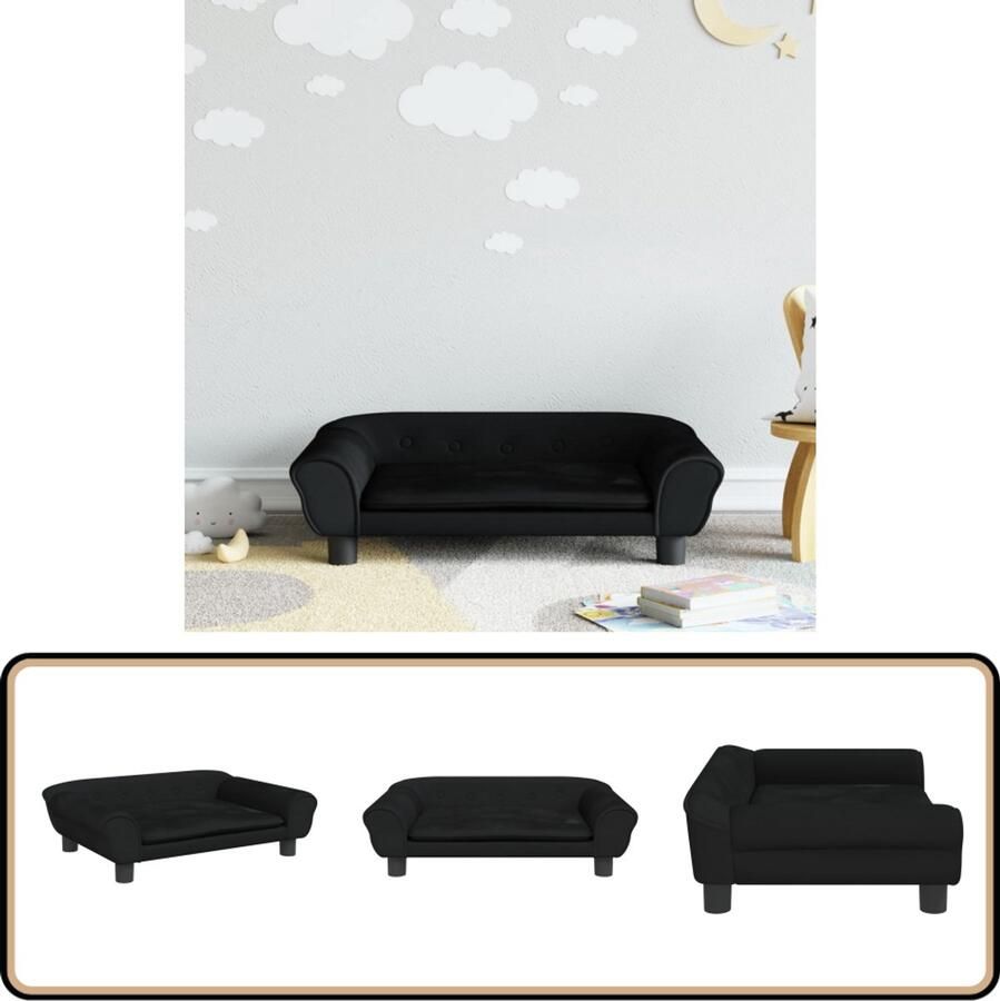 VidaXL Kinderbank Fluweel Zwart 70x45x26 cm Kinderstoel Kindermeubilair Kids Meubels Speelgoed Kamer Kinderkamervloer