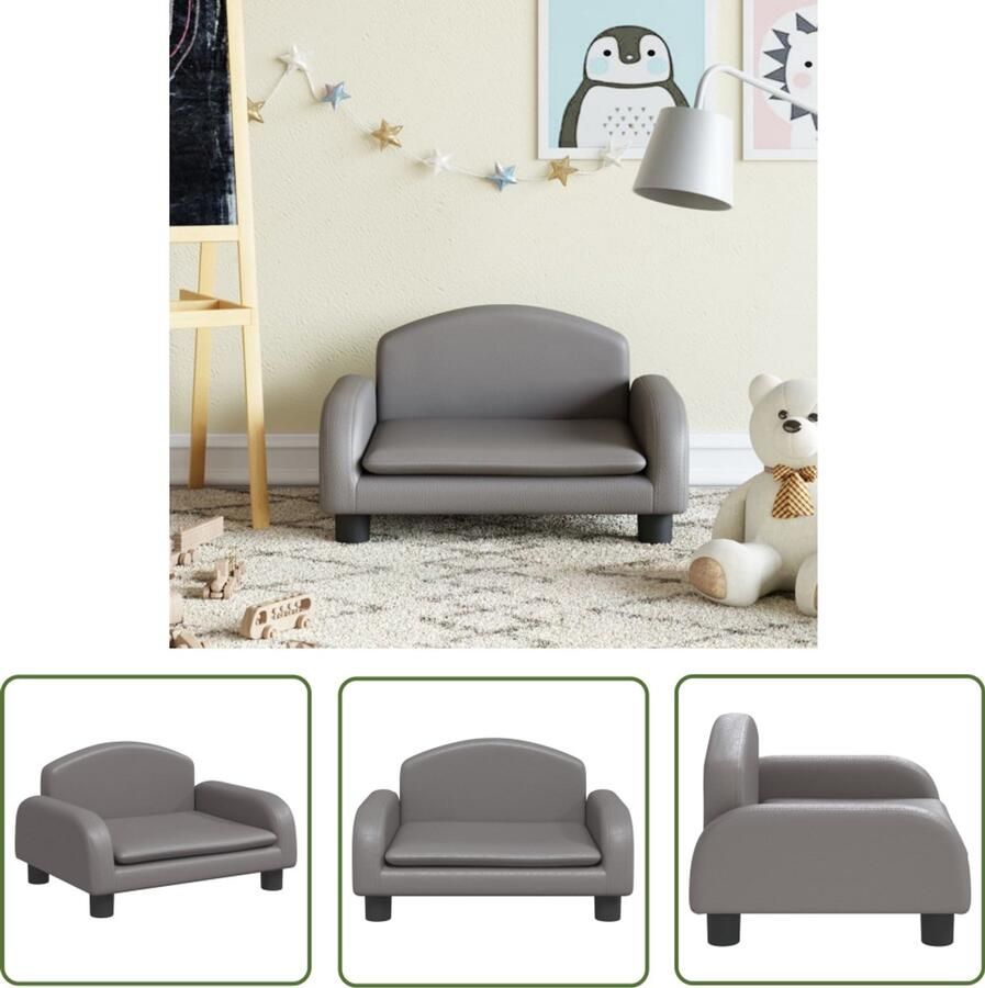 VidaXL Kinderbank Grijs Kunstleer 50x40x30 cm Kinderstoel Kinderbank Kids Stoel Speelgoedkast Kindermeubel - Foto 2