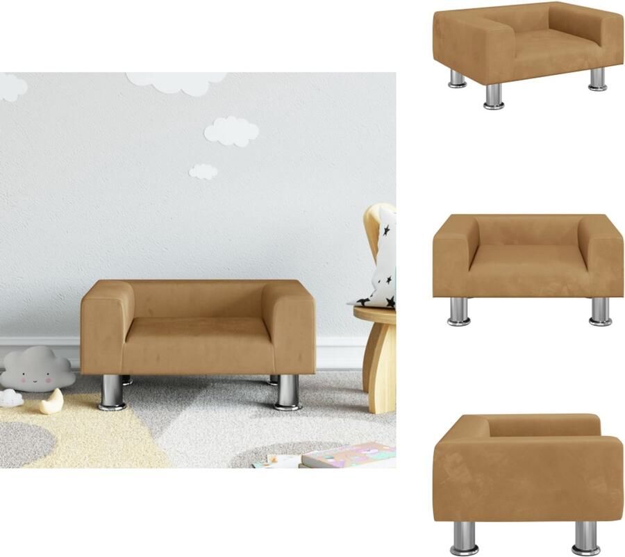 VidaXL Kinderbank Kinderbanken Kinder Bank Kinderbankje Kinderbank 50x40x26 5 cm fluweel bruin - Foto 3