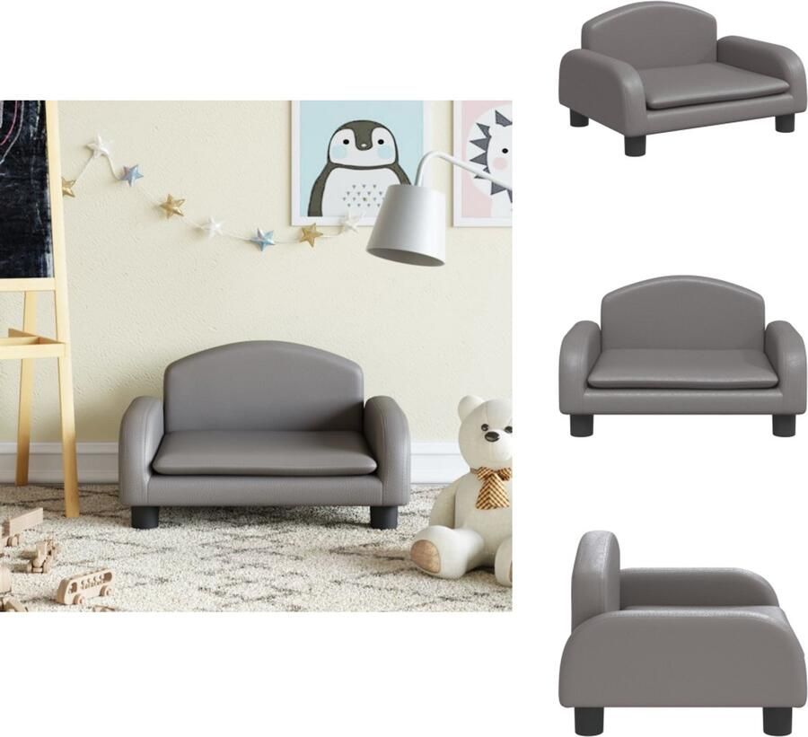 VidaXL Kinderbank Grijs Kunstleer 50x40x30 cm Kinderstoel Kinderbank Kids Stoel Speelgoedkast Kindermeubel - Foto 3