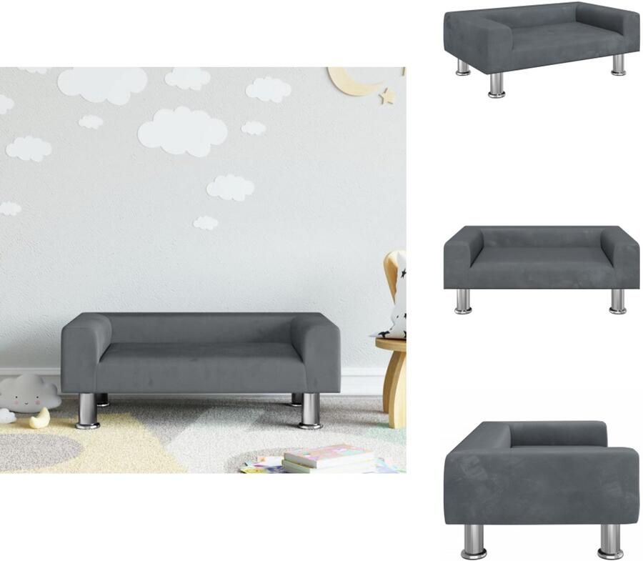 VidaXL Kinderbank Fluweel Donkergrijs 70x45x26 5 cm Kinderstoel Kindermeubel Kids Bank Speelhoek Speelgoedkast - Foto 3