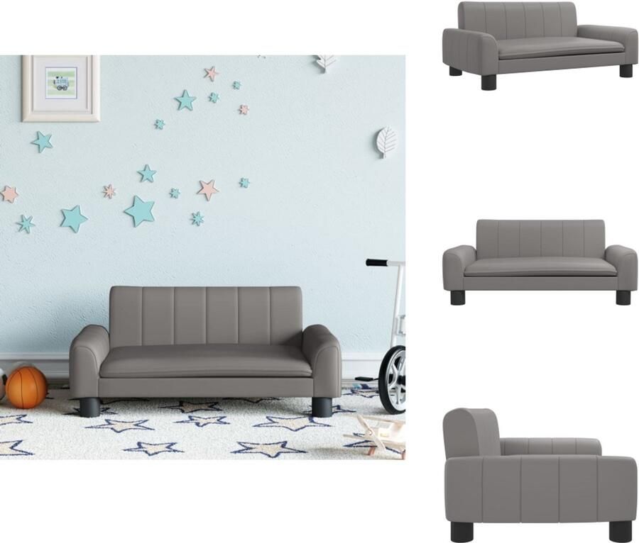 VidaXL Kinderbank Kunstleer Grijs 70x45x30 cm Kinderstoel Kindermeubel Kids Stoel Kinderfauteuil Kinderzitplaats