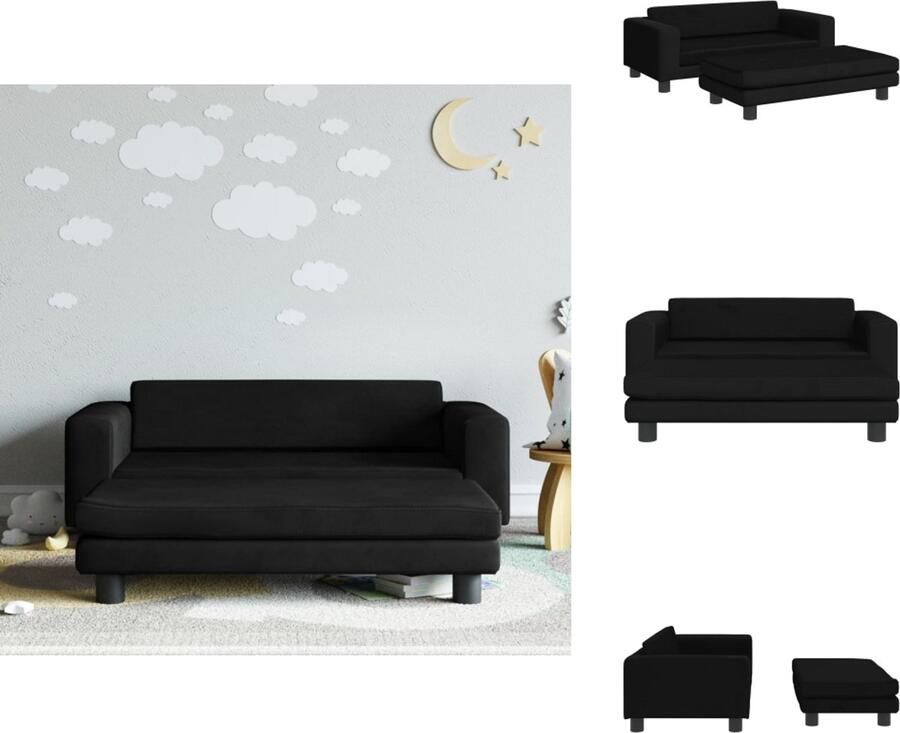 VidaXL Kinderbank Kinderbanken Kinder Bank Kinderbankje Kinderbank met voetensteun 100x50x30 cm fluweel zwart