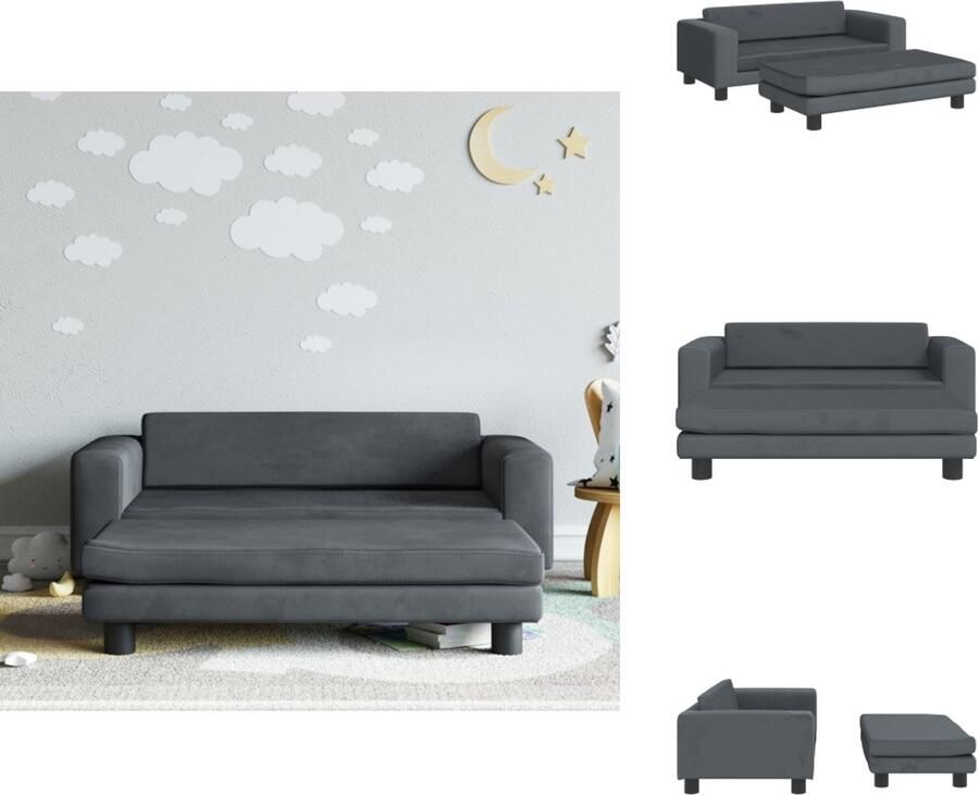 VidaXL Kinderbank Kinderbanken Kinder Bank Kinderbankje Kinderbank met voetensteun 100x50x30 cm fluweel donkergrijs