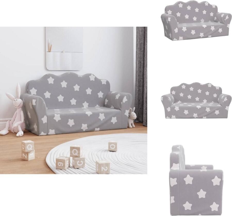 VidaXL Kinderbank Kinderbanken Kinderbankje Bank Kinderkamer Kinderbank 2-zits met sterren zacht pluche lichtgrijs