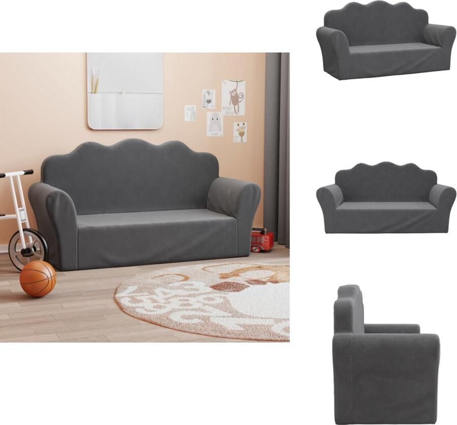 VidaXL Kinderbank Kinderbanken Kinderbankje Bank Kinderkamer Kinderbank 2-zits zacht pluche antracietkleurig - Foto 2