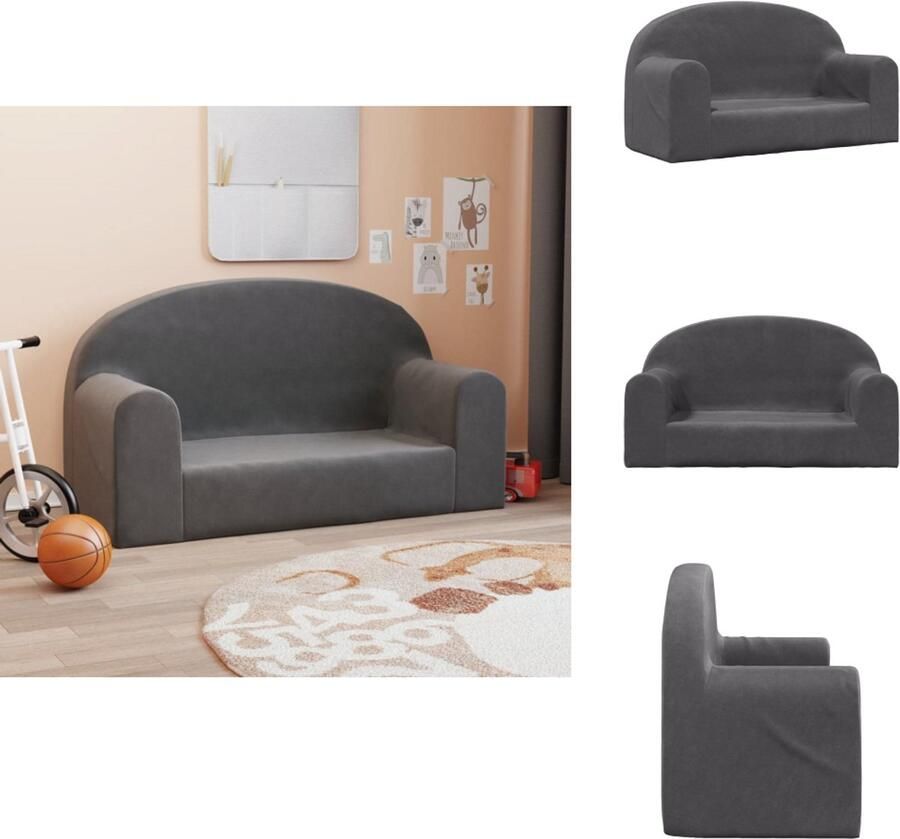 VidaXL Kinderbank Kinderbanken Kinderbankje Bank Kinderkamer Kinderbank 2-zits zacht pluche antracietkleurig