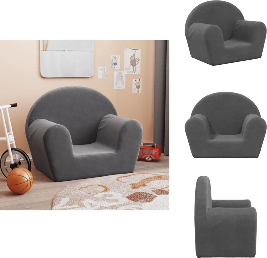 VidaXL Kinderbank Kinderbanken Kinderbankje Bank Kinderkamer Kinderbank zacht pluche antracietkleurig