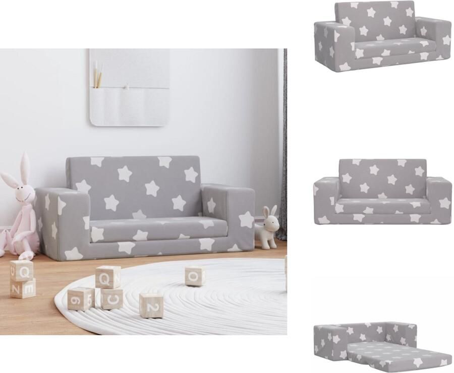 VidaXL Kinderbank Kinderbanken Kinderbankje Bank Kinderkamer Kinderslaapbank 2-zits met sterren zacht pluche lichtgrijs