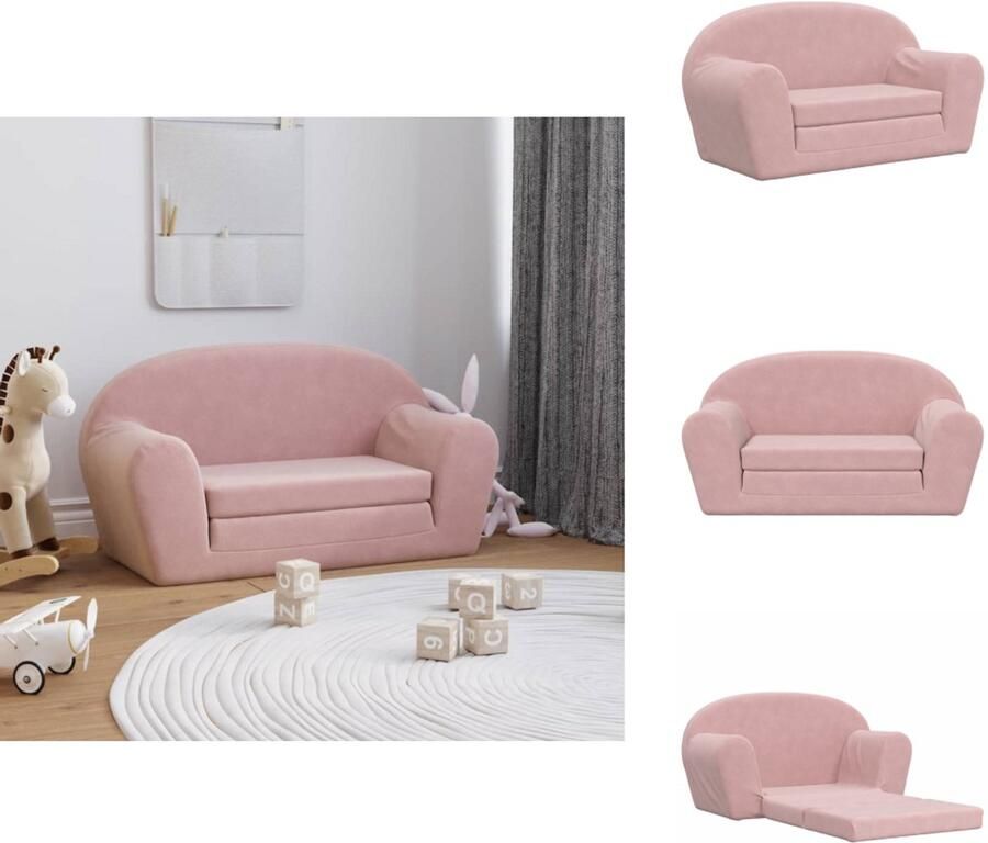 VidaXL Kinderbank Kinderbanken Kinderbankje Bank Kinderkamer Kinderslaapbank 2-zits zacht pluche roze