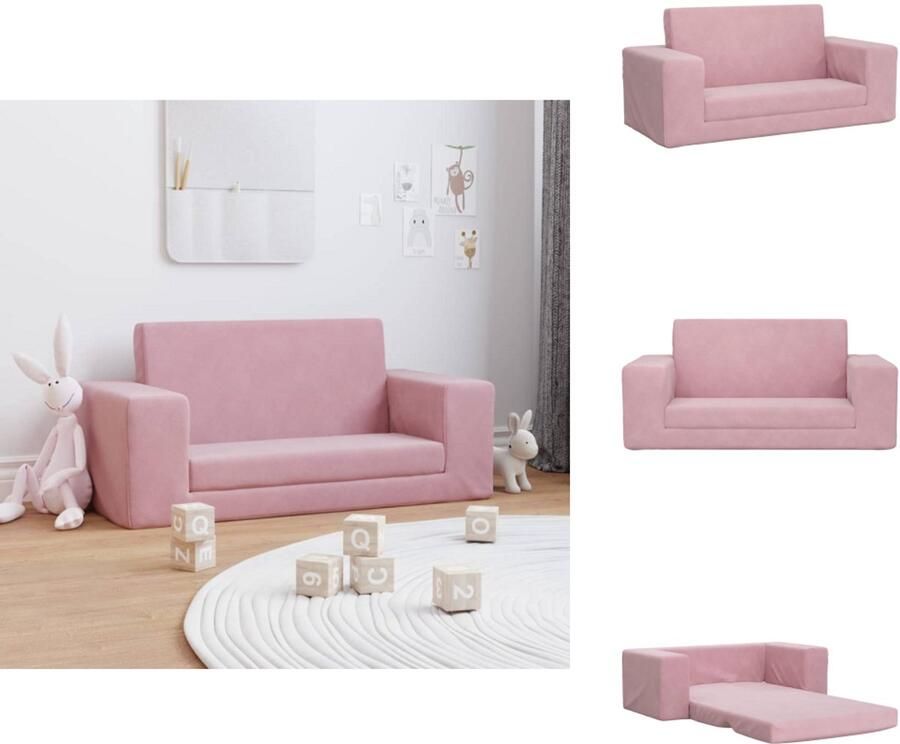 VidaXL Kinderbank Kinderbanken Kinderbankje Bank Kinderkamer Kinderslaapbank 2-zits zacht pluche roze