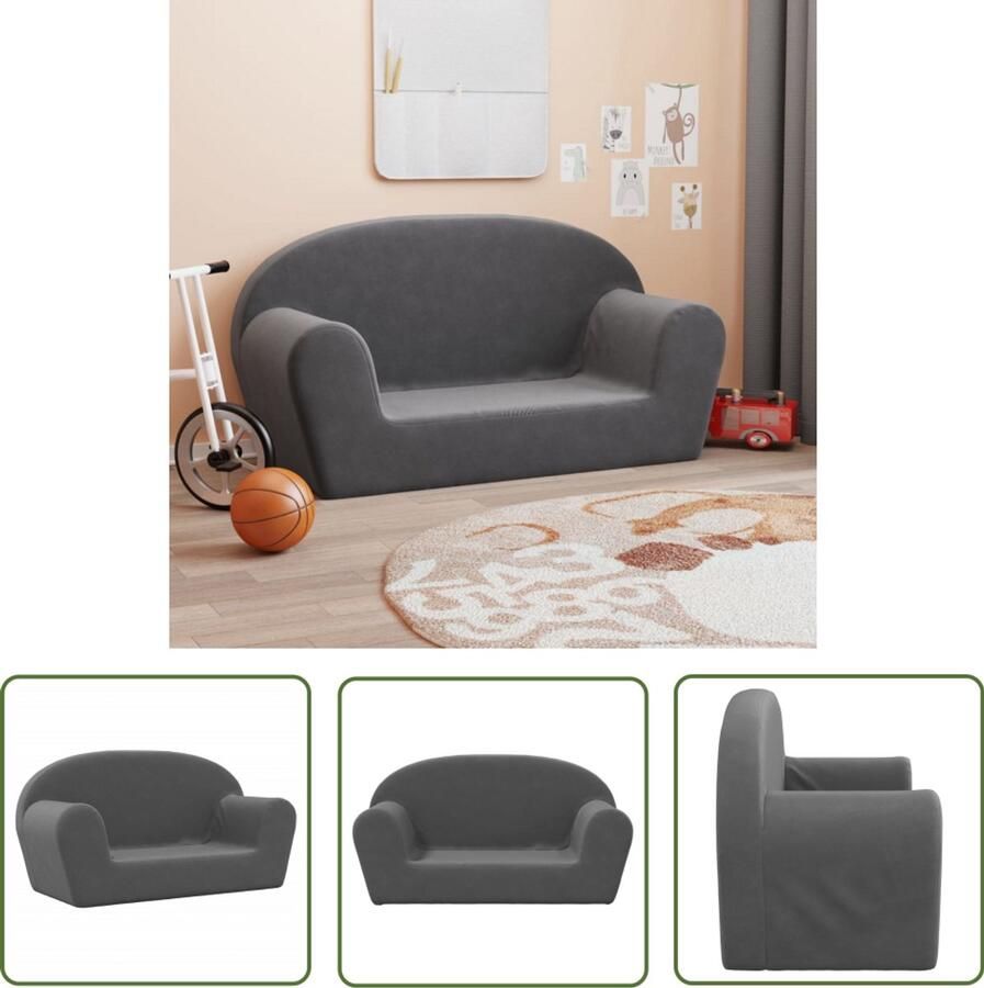 VidaXL Kinderbank Kinderstoel Kinderbank 2-zits zacht pluche antracietkleurig Kids Stoel Speelhoek Meubilair Kindermeubelen