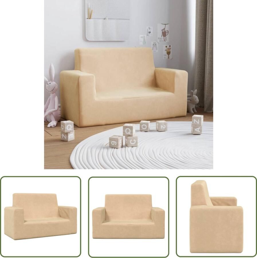 The Living Store kinderbank Pluche 84x39x50.5 cm afneembare hoes schuimvulling crème Kinderstoel Kinderbank Pluche Bank Kinder Meubilair Kids Furniture - Foto 2