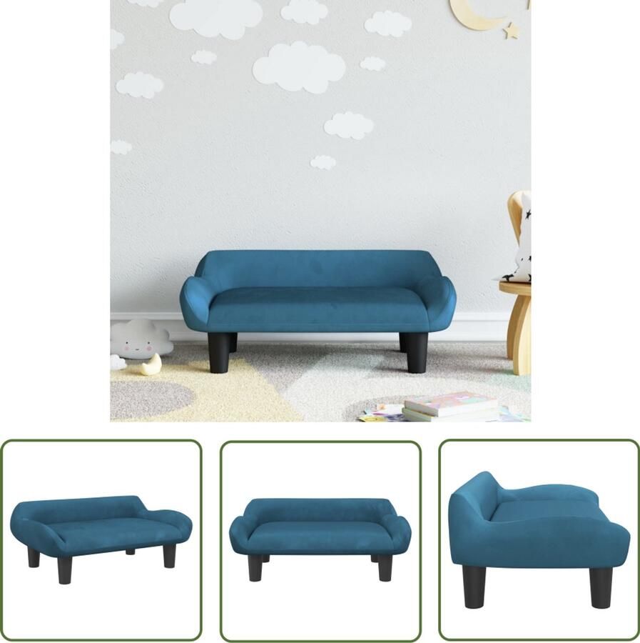 VidaXL Kinderbank Kinderstoel Kinderbank 70x40x24 cm fluweel blauw Blauwe Kinderbank Kids Stoel Speelkamer Meubilair