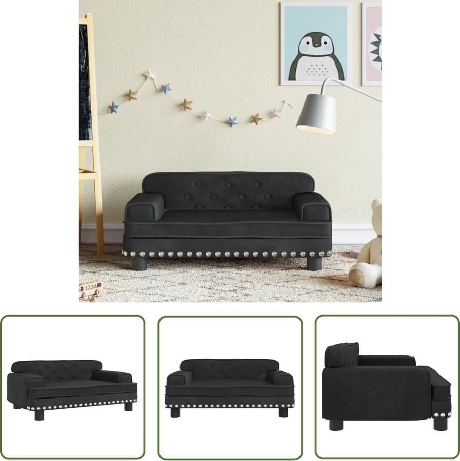 VidaXL Kinderbank Kinderstoel Kinderbank 70x45x30 cm fluweel zwart Kids Meubels Speelhoek Kinderkamer Decoratie