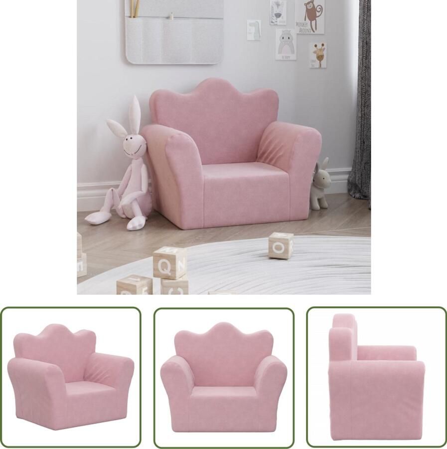 VidaXL Kinderbank zacht pluche roze Kinderstoel Kinderbank Roze Stoel Kids Meubilair Speelhoek