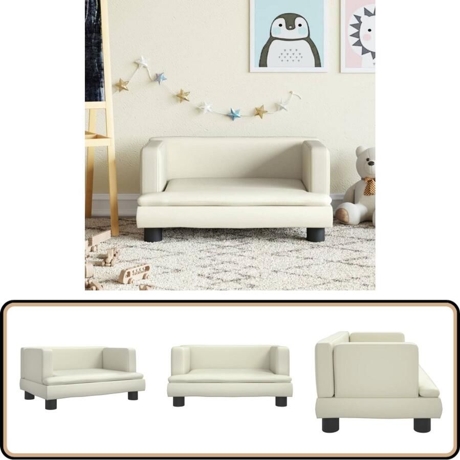 The Living Store Kinderbank 60x40x30 cm kunstleer crèmekleurig Kinderstoel Kindermeubel Kidsbank Stoel Voor Kinderen Speelhoek Meubilair