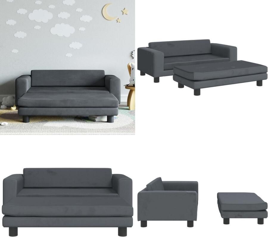 VidaXL Kinderbank met voetensteun 100x50x30 cm fluweel donkergrijs Kinderbank Kinderbanken Kinder Bank Kinderbankje