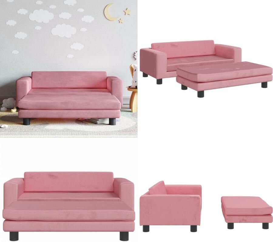 VidaXL Kinderbank met voetensteun 100x50x30 cm fluweel roze Kinderbank Kinderbanken Kinder Bank Kinderbankje