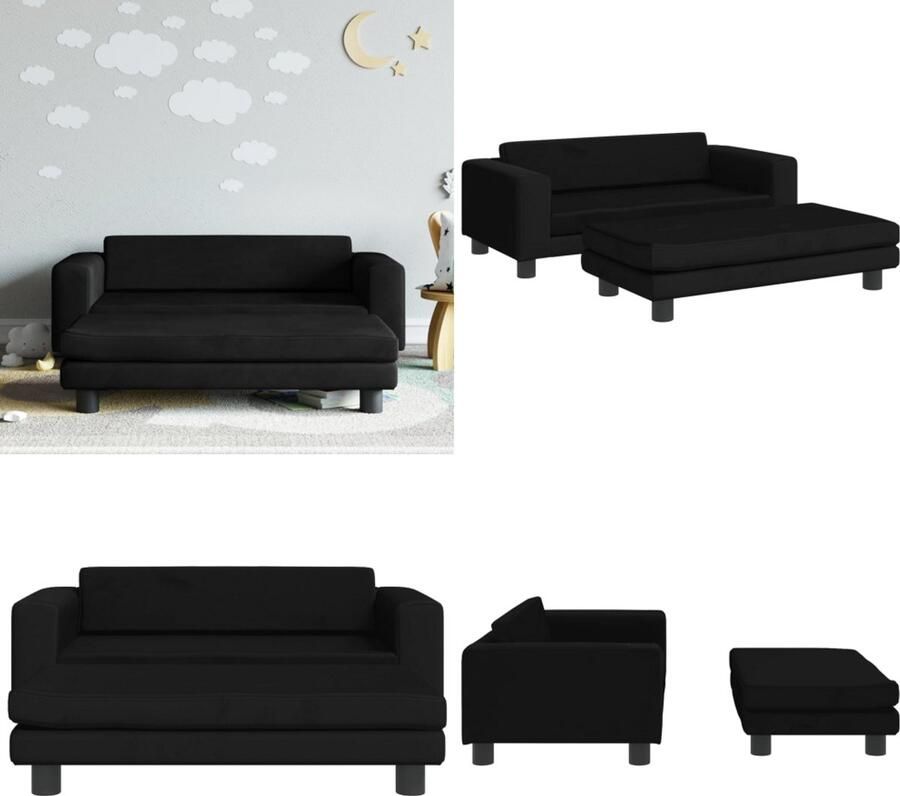 VidaXL Kinderbank met voetensteun 100x50x30 cm fluweel zwart Kinderbank Kinderbanken Kinder Bank Kinderbankje