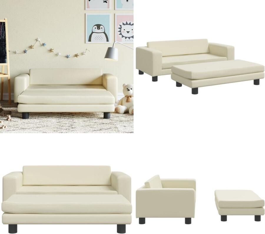 VidaXL Kinderbank met voetensteun 100x50x30 cm kunstleer crèmekleurig Kinderbank Kinderbanken Kinder Bank Kinderbankje