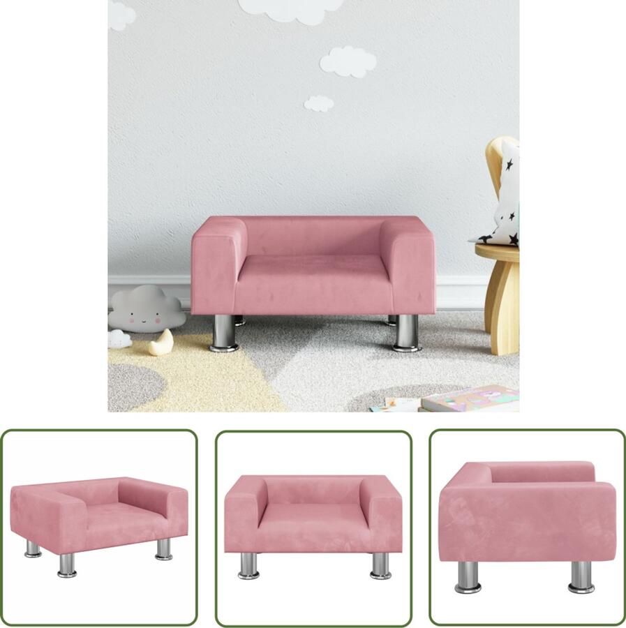 VidaXL Kinderbank Roze Fluweel 50x40x26 5 cm Kinderstoel Kindermeubel Kids Meubels Kinderzitplaats Roze Stoffen Bank