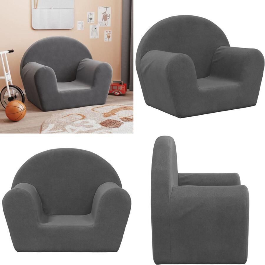 VidaXL Kinderbank zacht pluche antracietkleurig Kinderbank Kinderbanken Kinderbankje Bank Kinderkamer