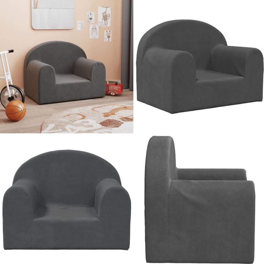 The Living Store Kinderbank zacht pluche antracietkleurig Kinderbank Bankje Pluche Bank Kinderen Meubilair Kindermeubel